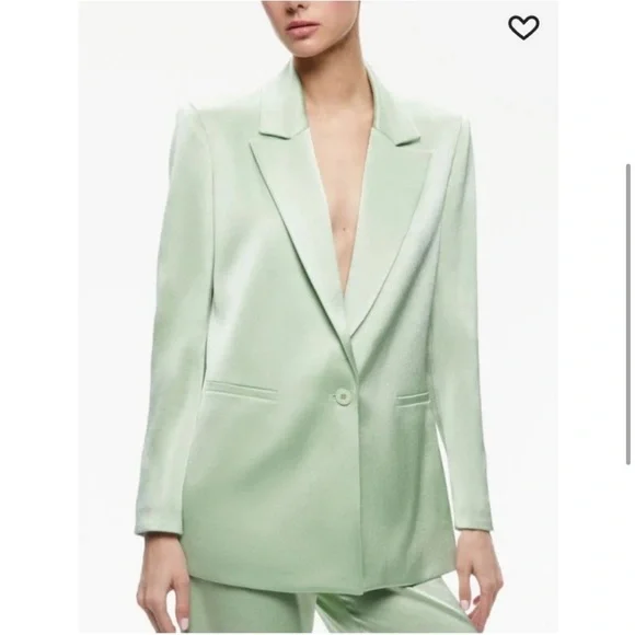 NWOT$495 Alice + Olivia Denny Satin Single Breasted Blazer Jacket Green Size 8 - Picture 2 of 6